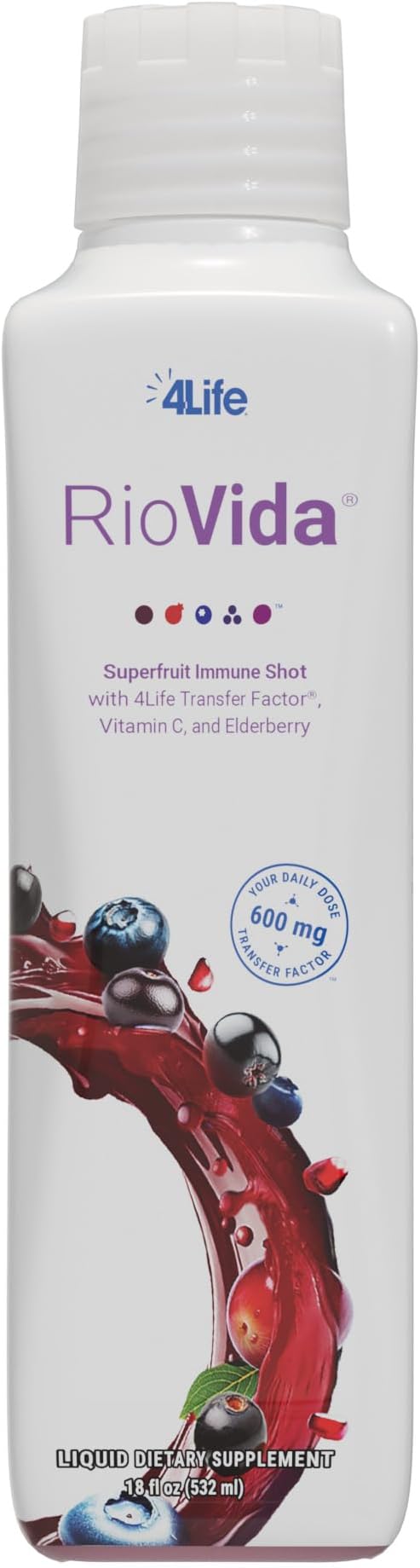 4Life Transfer Factor RioVida Tri-Factor Formula - Liquid Immune and Health Support with Vitamin C Elderberry Aronia Berry Macqui Blueberry and Acai - Single Pack