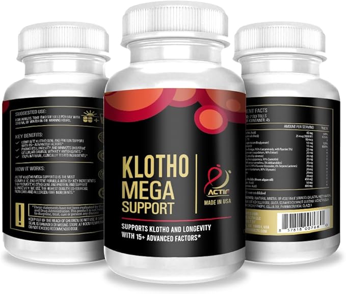 ACTIF Klotho Mega Support with 20+ Advanced Factors for Longevity Support - Non GMO Made in USA 90 Count