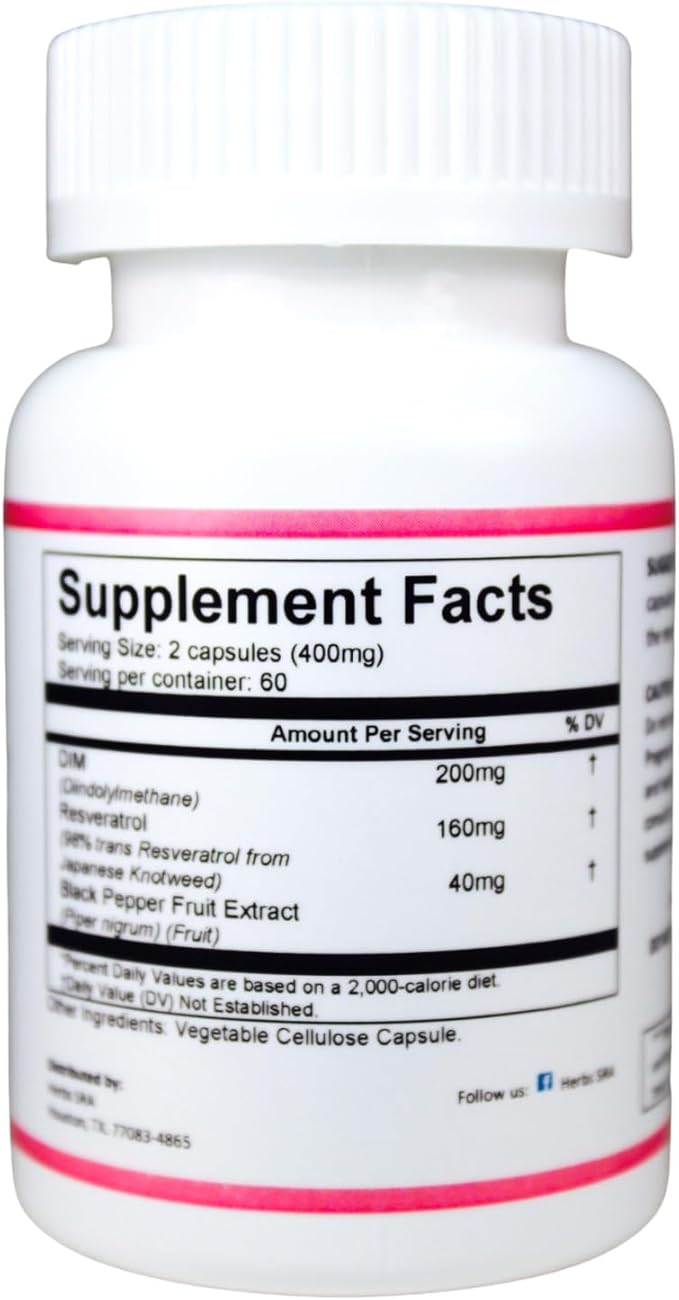 Estrogen Blocker Supplement with DIM Resveratrol &amp Black Pepper Extract – Supports Hormonal Balance and Cellular Health – 120 Vegetarian Capsules