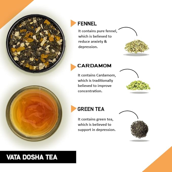 TEACURRY Vata Dosha tea - (1Months Pack 30 Tea Bags) - Helps to Balance Vata Dosha - Part of Tridosha Tea - Helps in Digestion and Belly Area