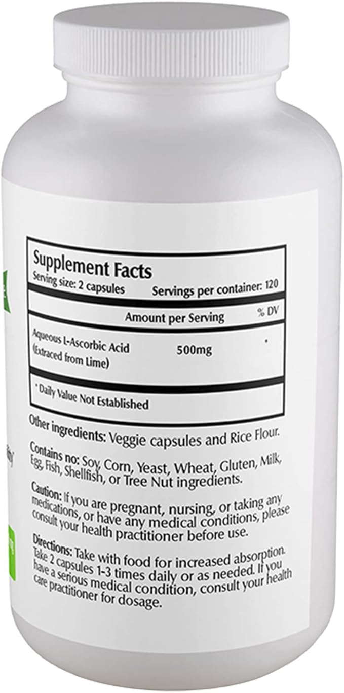 One Planet Nutrition Nano Vitamin C 250 mg Veggie Capsules (240 Servings) Ascorbic Acid from Lime Extract Nano for Enhanced Absorption Supports Collagen Production &amp Immune Health Non-GMO Veg