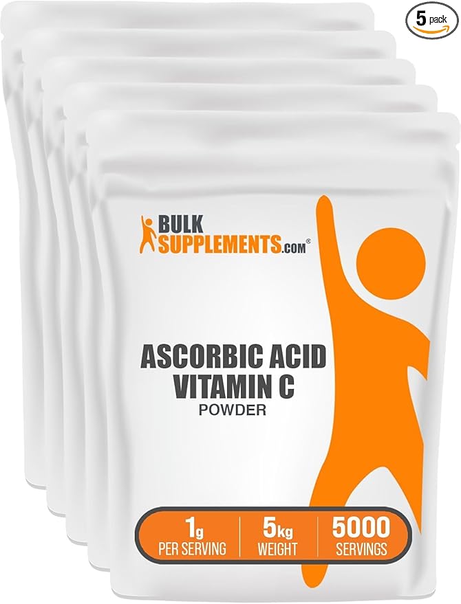 BulkSupplements.com Ascorbic Acid Powder - Vitamin C Supplement for Immune Support - Ascorbic Acid Food Grade Gluten Free 1g per Serving 1kg (Pack of 5) (11 lbs)