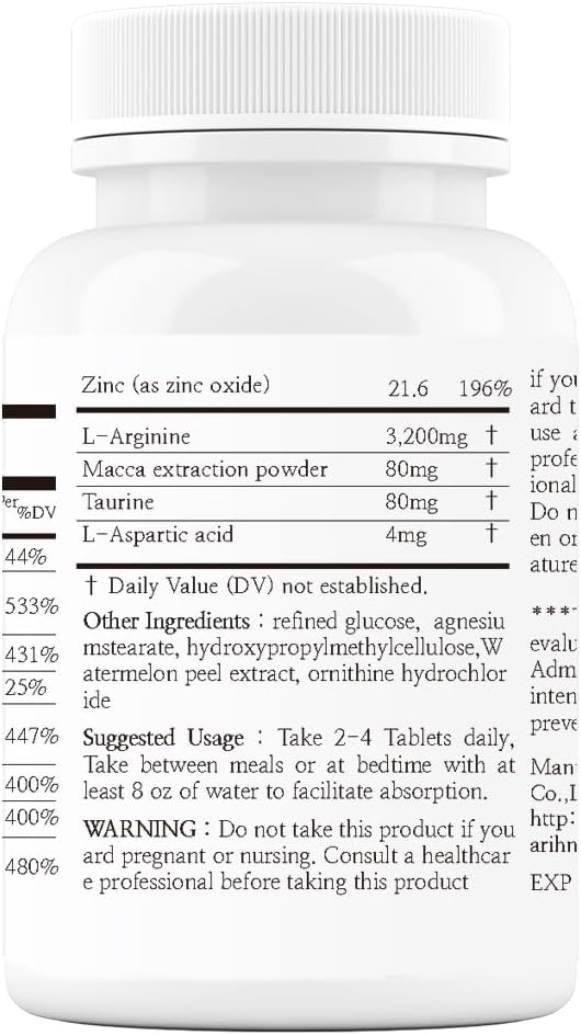L-Arginine Supplement 480 Tablets (Pack of 8) - Promotes Healthy Blood Flow Supports Exercise Performance and Immune Function