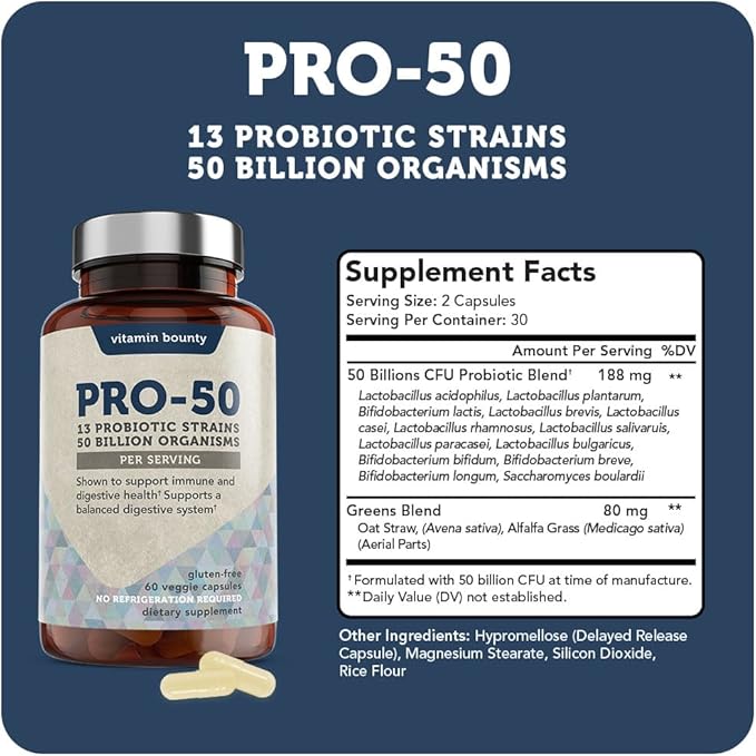 Vitamin Bounty Probiotic Bundle for Women – Pro-50 (50 Billion CFU 13 Strains + Prebiotics) &amp Pro-Daily Vaginal Probiotics (10 Billion CFU 5 Strains with Cranberry) – Digestive Immune Urinary
