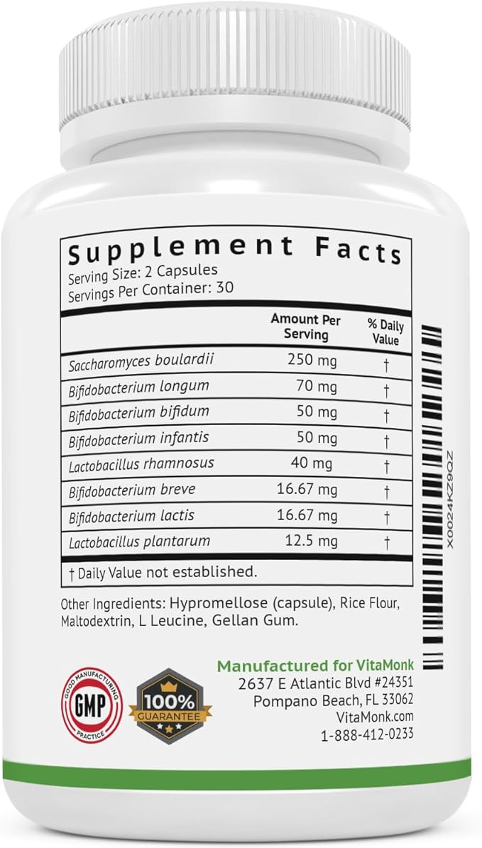 VitaMonk Low Histamine Probiotics Fight Histamine Intolerance and Support Balanced Gut Health - Histamine Free Probiotic for Those Seeking Health Improvements with Histamine Control -60 Capsules