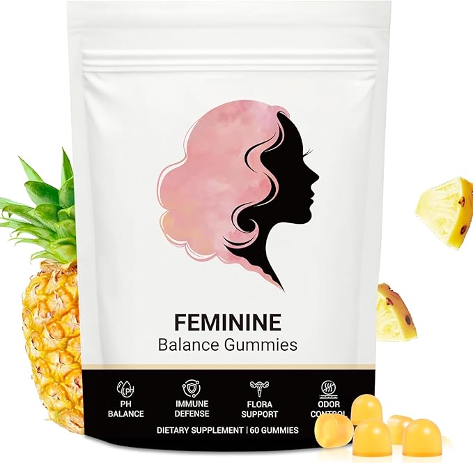 Feminine Balance Gummies for Women Premium Hawaiian Pineapple Gummies with Vitamin C – Supports Women pH Balance Healthy Odor Flora Immune &amp Vaginal Health – Vegan Gluten-Free 60 Count