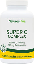 NaturesPlus Super C Complex - 180 Capsules - 1000mg Vitamin C + 500mg Bioflavonoids - Vegan Gluten Free - 90 Servings