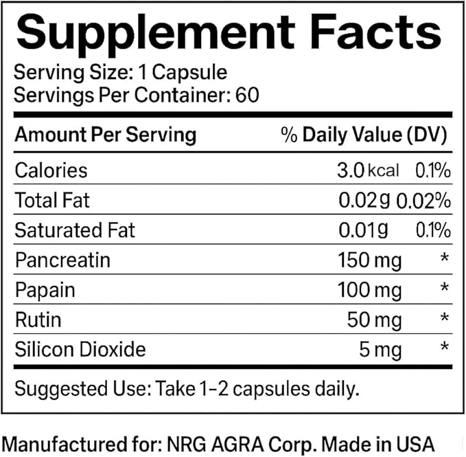 Pancreatin 150 mg with Papain 100 mg Supplement 60 Count