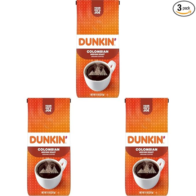 Dunkin' 100% Colombian Medium Roast Ground Coffee 11 Ounces (Pack of 3)
