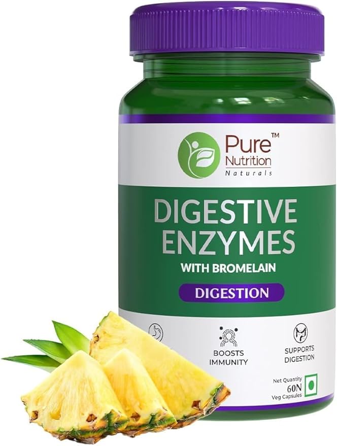Digestive Enzymes 665mg (Amylase Lipase Protease Cellulase Lactase) with Bromelain| Better Bioavailability | Supports Digestion &amp Better Absorption of Food Nutrients - 60 Veg Capsules