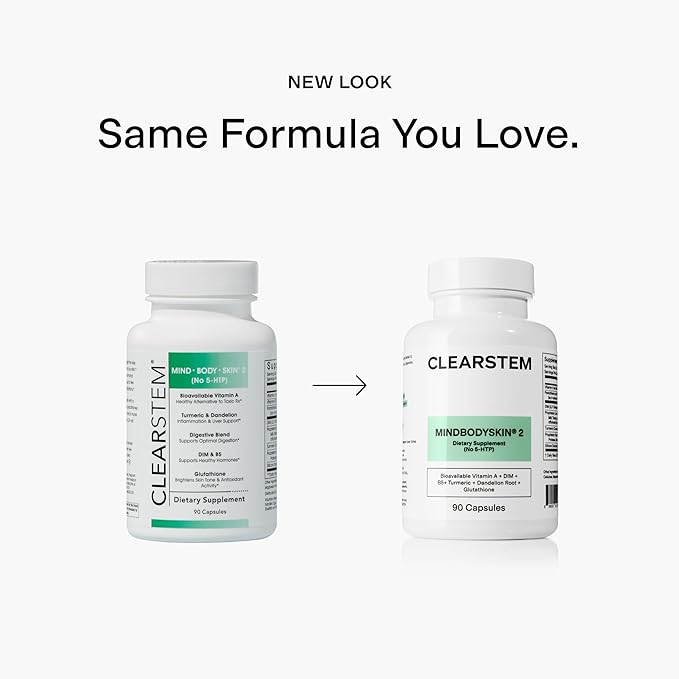 CLEARSTEM - MINDBODYSKIN Hormonal Acne Supplement (No 5-HTP) - Natural DIM Supplement - Skin Care Vitamins - Hormone Balance Antioxidants - Gluten Free Cruelty Free - 30 Servings 90 Capsules