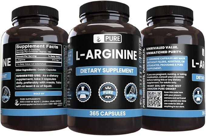 Pure Original Ingredients L-Arginine (365 Capsules) No Magnesium Or Rice Fillers Always Pure Lab Verified