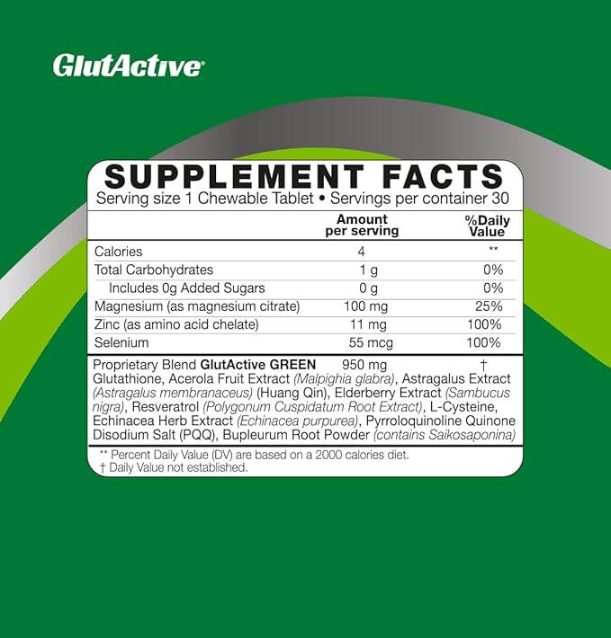 Green 950mg | Immune Support | Glutathione | Antioxidant Detox Increase Immunity Energy Strengthen &amp Cellular Protect | 60 Chewable Tablets (60ct)