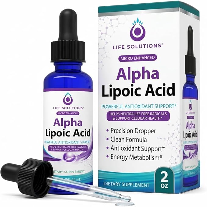 Life Solutions Liquid Alpha Lipoic Acid with Dropper – 2 fl oz – High Absorption Antioxidant Supplement for Cellular Health Energy Support &amp Travel-Friendly Convenience