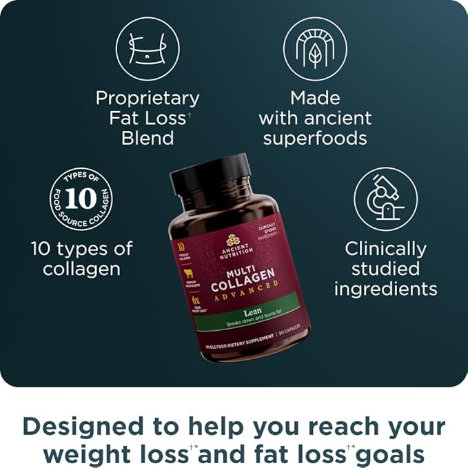 Ancient Nutrition Multi Collagen Advanced Lean Capsules 90 Count + Multi Collagen Protein Powder Unflavored 40 Servings