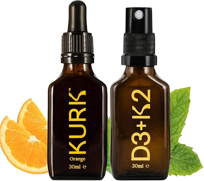 High Strength Liquid Curcumin Oil from Turmeric (Orange 1 Fl Oz) and Vitamin D3 K2 Oral Spray (Peppermint 1 Fl Oz) Bundle