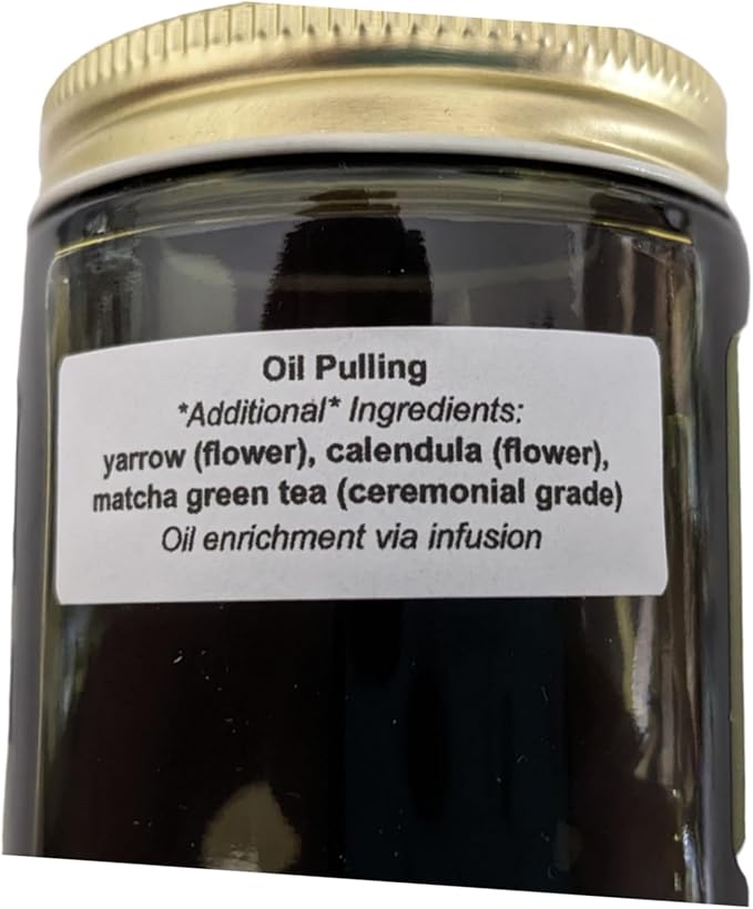 Catskills Comfrey ~ Oil Pulling 4oz: Organic MCT and Greek Olive Oils Infused with Comfrey Calendula Yarrow and Matcha Green Tea (Ceremonial Grade) Concentrated (DILUTE 1:1 MCT Oil)
