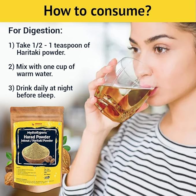 Haritaki Powder Organic - 200 GMS | 100% Pure Harde Powder | Kadukkai Powder | Harad Powder | Inknut Powder for Dark Circles Face Skin &amp Healthy Digestion