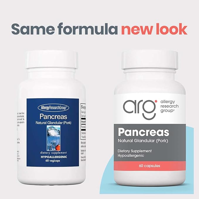 Allergy Research Group ARG Pancreas Natural Glandular - Supports Healthy Pancreas Immune &amp Digestive Activity - 425 mg per Serving - Freeze Dried Tissue from Pork - 60 Servings - 60 Capsules