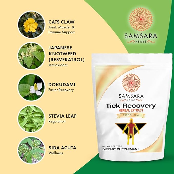 Samsara Herbs Tick Recovery Herbal Powder Formula (8oz/227g) - Japanese Knotweed Cat's Claw SIDA Acuta Houttuynia Cordata Stevia