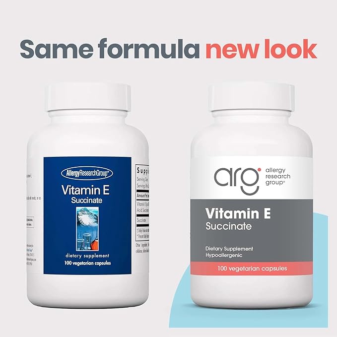 Nutricology Vitamin E Succinate - 400 IU d-Alpha-Tocopheryl Succinate - Antioxidant &amp Energy Support - Dry Powder Vegetarian Capsules - Hypoallergenic Formula - 100 Servings - 100 Capsules