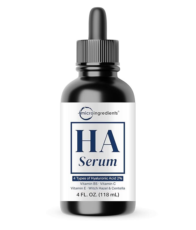 Hyaluronic Acid Serum with Vitamin B5 for Face | Lightweight Hydrating Face Serum for Dry &amp Sensitive Skin | 4 Types of HA at 2% with Vitamin C &amp E | Oil-Free &amp Fragrance-Free 4 fl oz