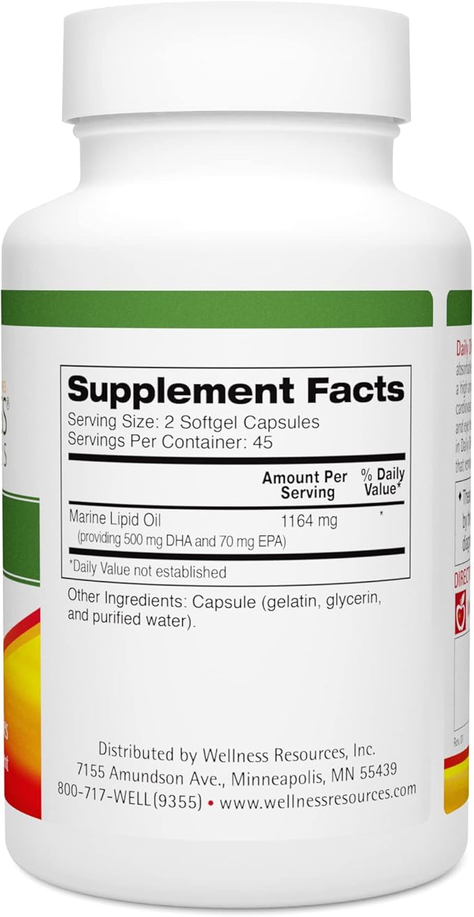 Wellness Resources Daily DHA - Highest Potency &amp Purity DHA Fish Oil in TG Form (90 Capsules)