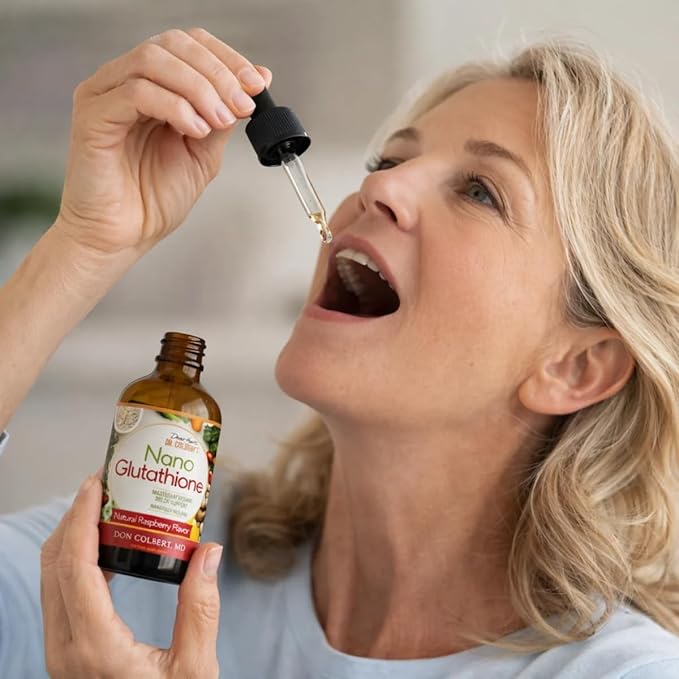 Dr. Colbert MD Nano Reduced L-Glutathione Drops | Raspberry Flavor | by Divine Health | Nanonization | Superior Absorption | Includes Vitamin C | Sugar Free | 60 Day Supply | 60ml