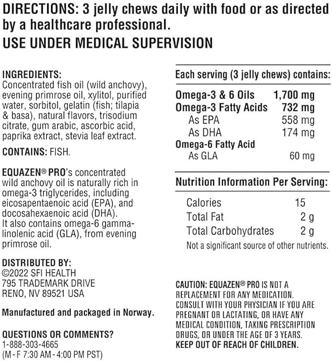 Equazen Pro SFI Health Fish Oil Jelly Chews - Omega 3 &amp Omega 6 for Kids &amp Teens - EPA GLA &amp DHA for Kids Mood Memory &amp Focus Support - Optimized for Bioavailability &amp Absorption