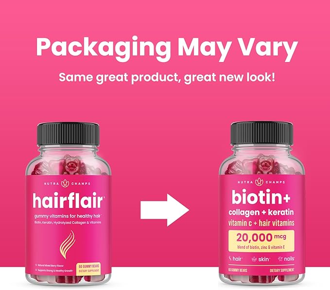 NutraChamps Biotin Gummies 5000mcg with Collagen Keratin &amp More – Hair Skin and Nails Vitamins for Women &amp Men – Support Normal Hair Growth Cycle - Enhanced with Vitamin C D3 Zinc (Pack of