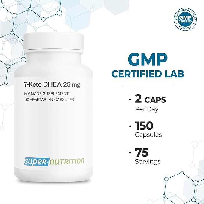 Supersmart - 7-Keto DHEA Supplement 25 mg - Natural DHEA Metabolite | Non-GMO &amp Gluten Free - 150 Vegetarian Capsules