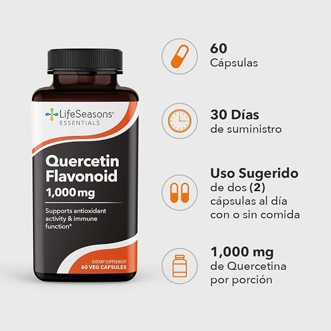 LifeSeasons Essentials Quercetin Flavonoid - Supports Antioxidant Activity &amp Immune Function - Boosts Allergy Defense &amp Sinus Health - Assists Natural Regulation Histamine - 1000mg - 60 Capsul