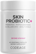 Codeage Skin Probiotics + Prebiotics - Skin Care Routine Supplement - 50 Billion CFU - Ayurvedic Botanical Herbs - Face Probiotics - Shelf Stable Cleanser Non-GMO Vegan - 60 Capsules