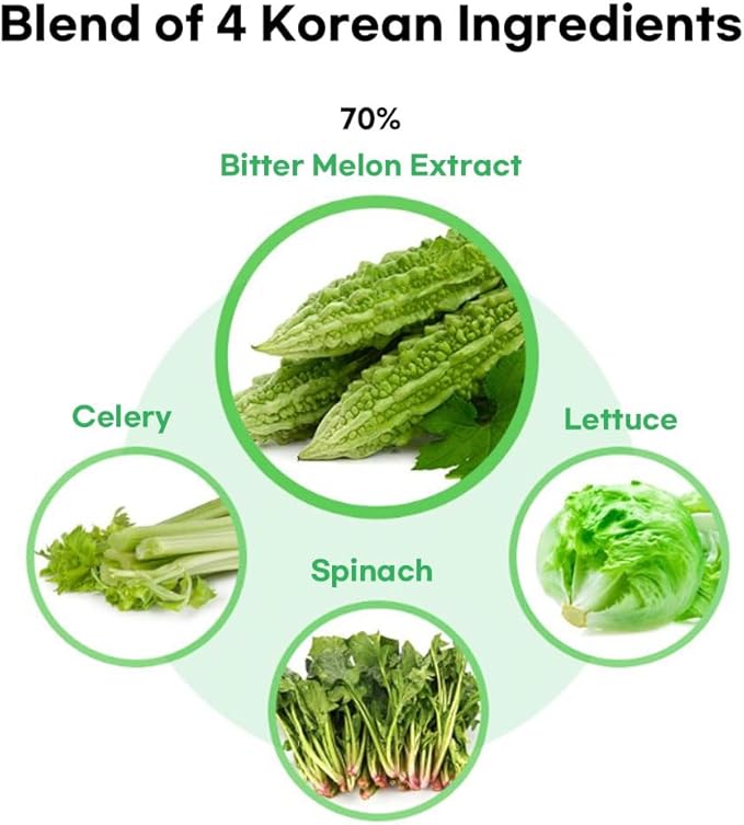 Korean Bitter Melon Juice Zero Sugar Korean-Grown Bitter Melon Celery Lettuce &amp Spinach Easy-Cut Liquid Stick Pouch HACCP Certified (15ml × 30sticks)