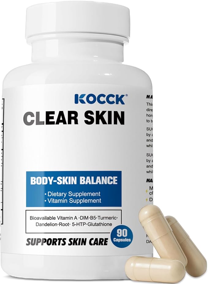 Hormonal Acne Treatment Clear Skin Supplement 5-HTP Nature DIM Supplement Skin Care Vitamins Hormone Balance Daily Using 2 Capsules 90 Capsules. (Milk)