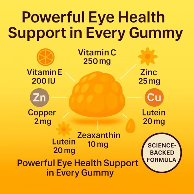 Lutein &amp Zeaxanthin Gummies – Eye Vitamins for Adults 50+ &amp Seniors – Eye Health Supplements for Over 50 Adults – Luteina y Zeaxantina para Los Ojos – 30 Chewable Gummy