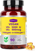 FAMILI+ 90 Days Vegan Vitamin D3 5000IU +K2 900Mcg Softgel with Coconut MCT Oil | 5000IU Plant Source Vitamin D3+750Mcg MK4+150Mcg MK7 | Broad Spectrum K2| Bone Muscel Teeth Overall Health|100% Vegan