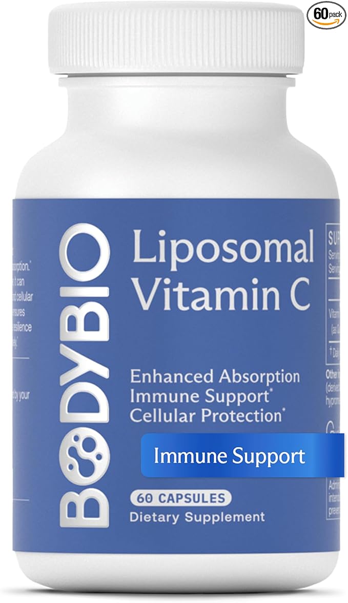 BodyBio Liposomal Vitamin C - Powerful Antioxidant for Immune Support and Cellular Health 1000 mg Pure Ascorbic Acid with Maximum Absorption