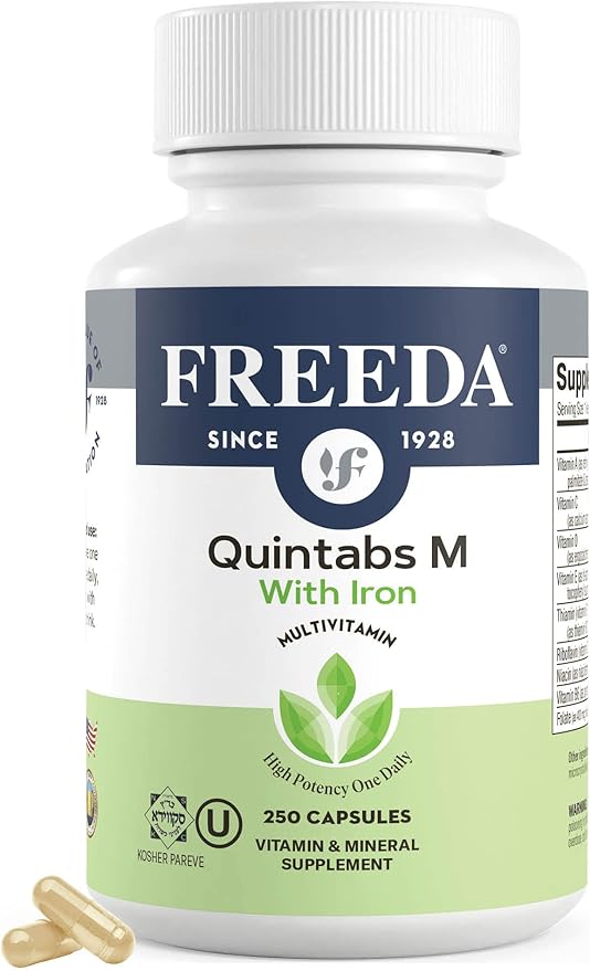 FREEDA Multivitamin One Daily – Quintabs-M with Iron – Kosher Multi Vitamins Supplements for Women Health - Multivitamins for Women &amp Iron-Deficient Men Adult Vitamins Multivitamin (250)