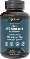 Naturalis Ultra rTG Omega 3 Fish Oil 1800mg from Wild New Zealand Tuna | IFOS Certified &amp Sustainably Sourced | Full Spectrum Omega3s EPA DHA &amp DPA | 90 Softgels
