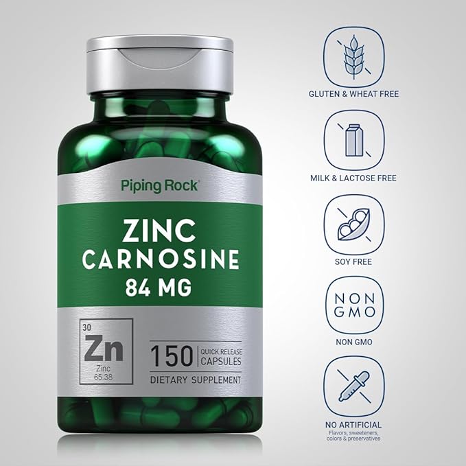 Piping Rock Zinc Carnosine Supplement | 84mg | 150 Capsules | Non-GMO Gluten Free