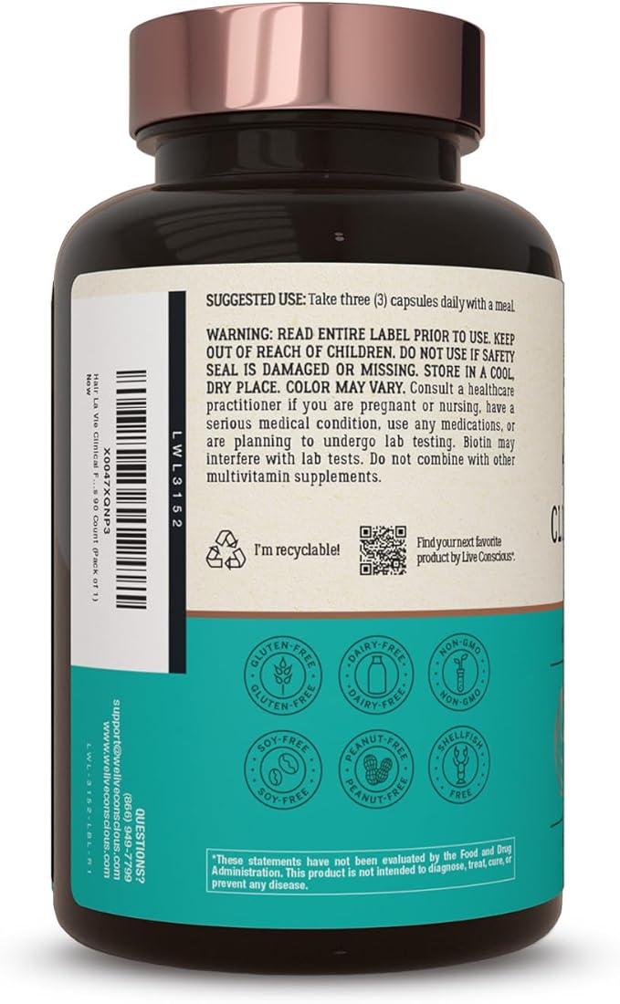 Hair La Vie Live Conscious Clinical Formula Hair Growth Vitamins for Women and Men w/Biotin Collagen &amp Saw Palmetto (Pack of 1)