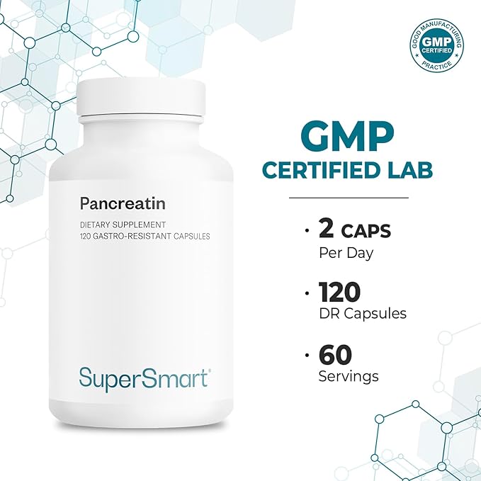 Supersmart - Pancreatin 10X 4000 per Day (Extra Strength) - Digestive Enzymes Supplement - with Protease Lipase Amylase Trypsin - Healthy Digestion Support | Non-GMO &amp Gluten Free - 120 DR Caps