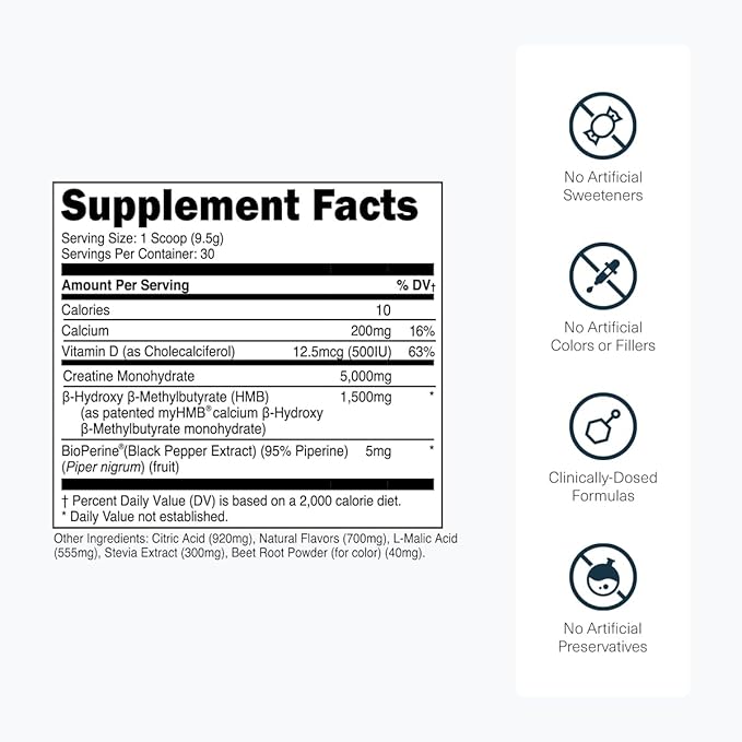 Transparent Labs Creatine HMB - Creatine Monohydrate Powder with HMB for Muscle Growth Increased Strength Enhanced Energy Output and Improved Athletic Performance - 30 Servings Strawberry Lemonade