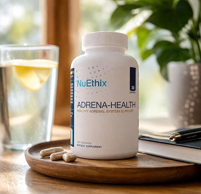 NuEthix Formulations Adrena-Health Dietary Supplement Support Cortisol Health Energy Levels Mood Moderation Adrenal Support Supplements for Women &amp Men Fatigue Supplement - 120 Capsules