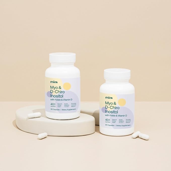 MIRA PCOS Supplement Myo Inositol &amp D-Chiro Inositol 40:1 Ratio Helps Promote Hormonal Balance and Support Ovarian Health &amp Metabolism 90 Capsules (30 Servings) 1 Bottle