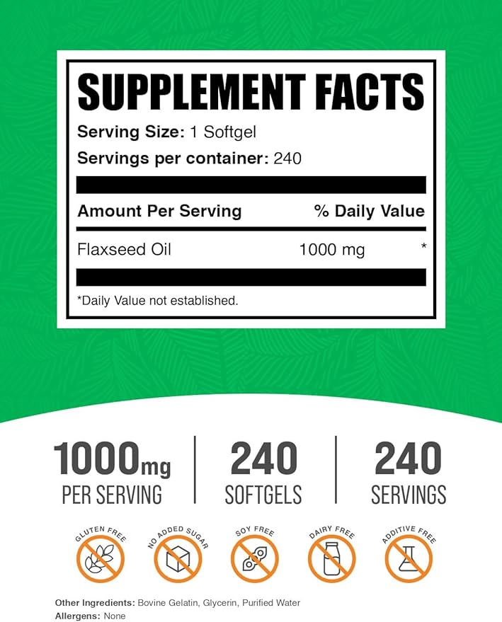 BulkSupplements.com Flaxseed Oil Softgels - Flaxseed Supplement Flaxseed Oil 1000mg Softgels - Herbal Supplement Gluten Free 1 Softgel per Serving 240 Count (Pack of 1)