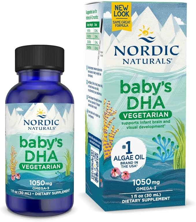 Nordic Naturals Baby’s DHA Vegetarian Unflavored - 1050 mg Plant-Based Omega-3-1 oz - Supports Brain &amp Vision Development in Babies - Non-GMO Vegan - 15 Servings