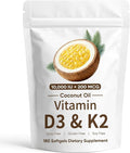 CrownHer Naturals D3 K2 Real Good Essentials Vitamin D3 10000 IU + K2 200 MCG Vitamin D3 &amp K2 Coconut Oil Softgels Capsules for Bone Immune Health Boosts Energy &amp Calcium Absorption 180 G