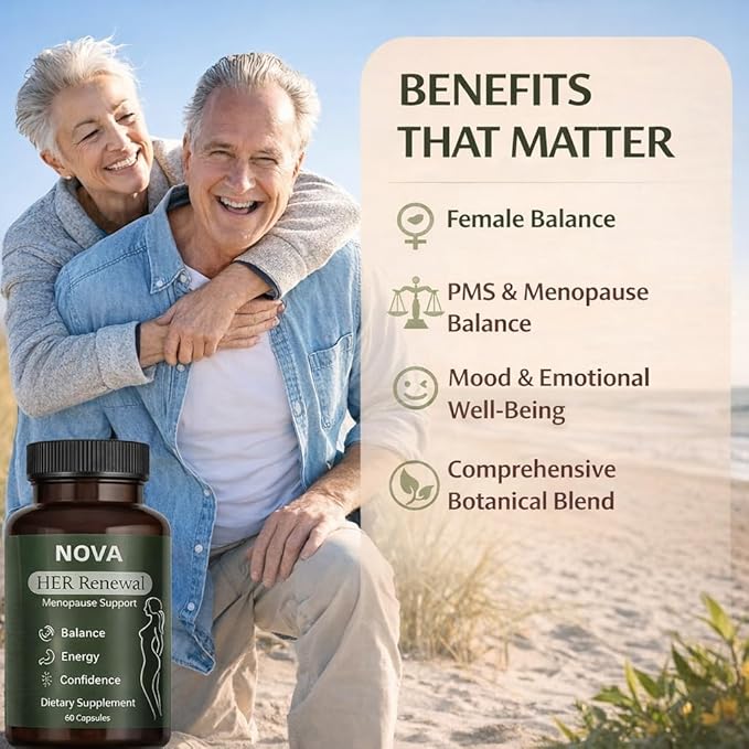 NOVA Menopause Relief Support for Her - Probiotic Estrogen Balance Formula with Curcuminoids &amp Botanical Extracts – Supports Hormonal Balance Comfort &amp Daily Well-Being – 60 Capsules (1)